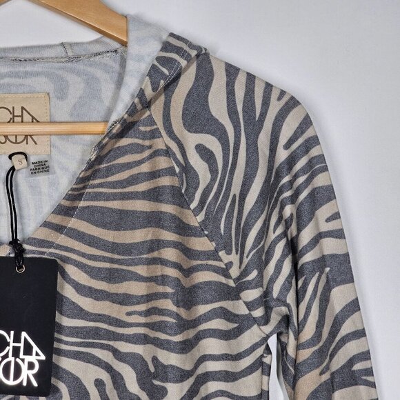 Chaser Soft Cozy Zebra Print Twist Front‎ Pullover Hoodie Thumbholes Size S - Picture 10 of 10